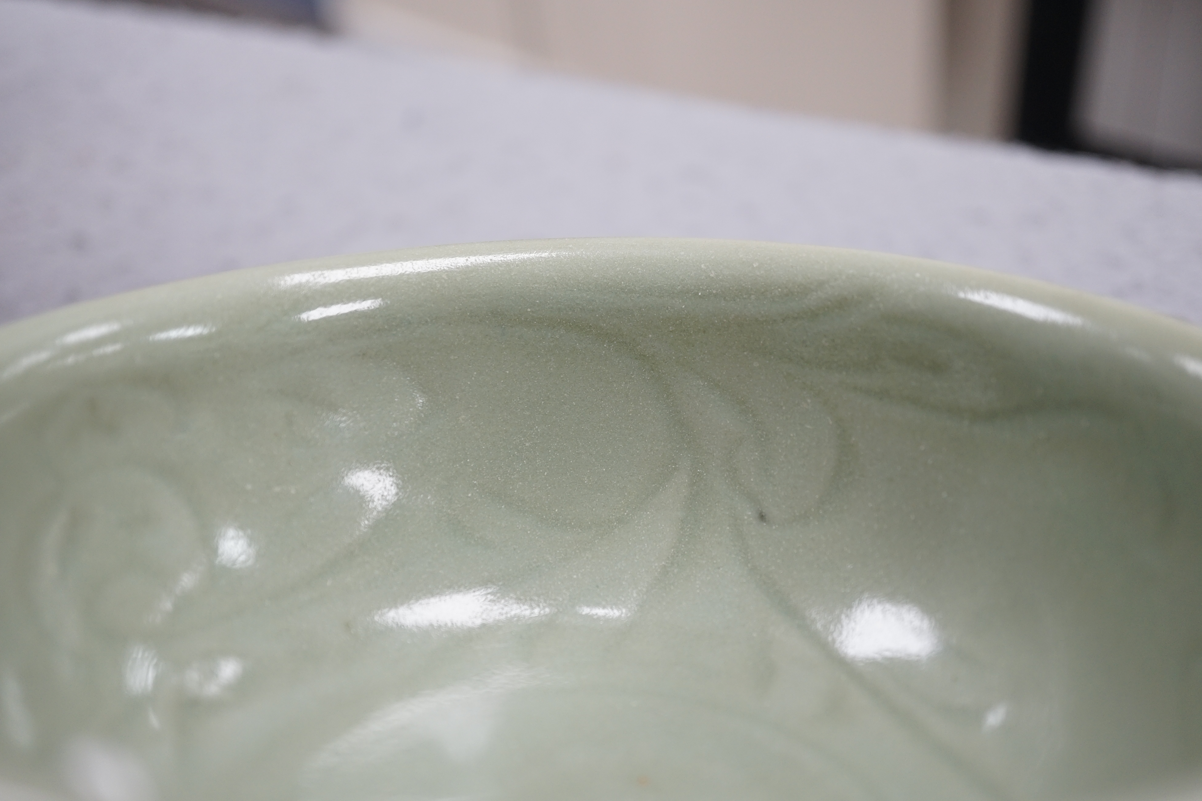 A Chinese Longquan celadon bowl, Yuan Dynasty